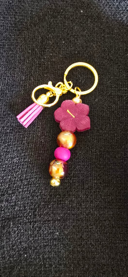 magenta hibiscus flower keychain