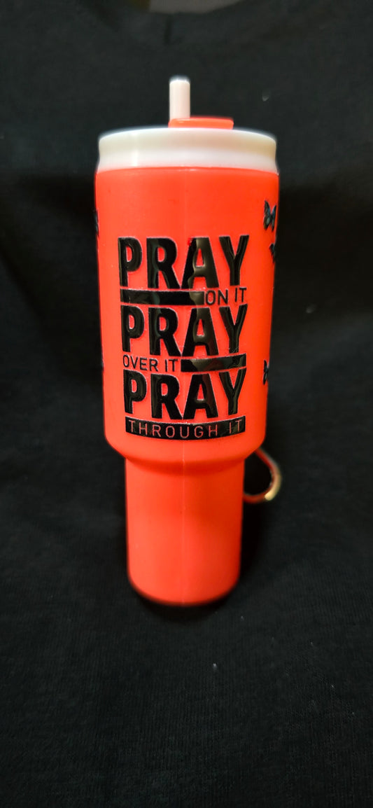 Bright orange Prayer tumbler keychain