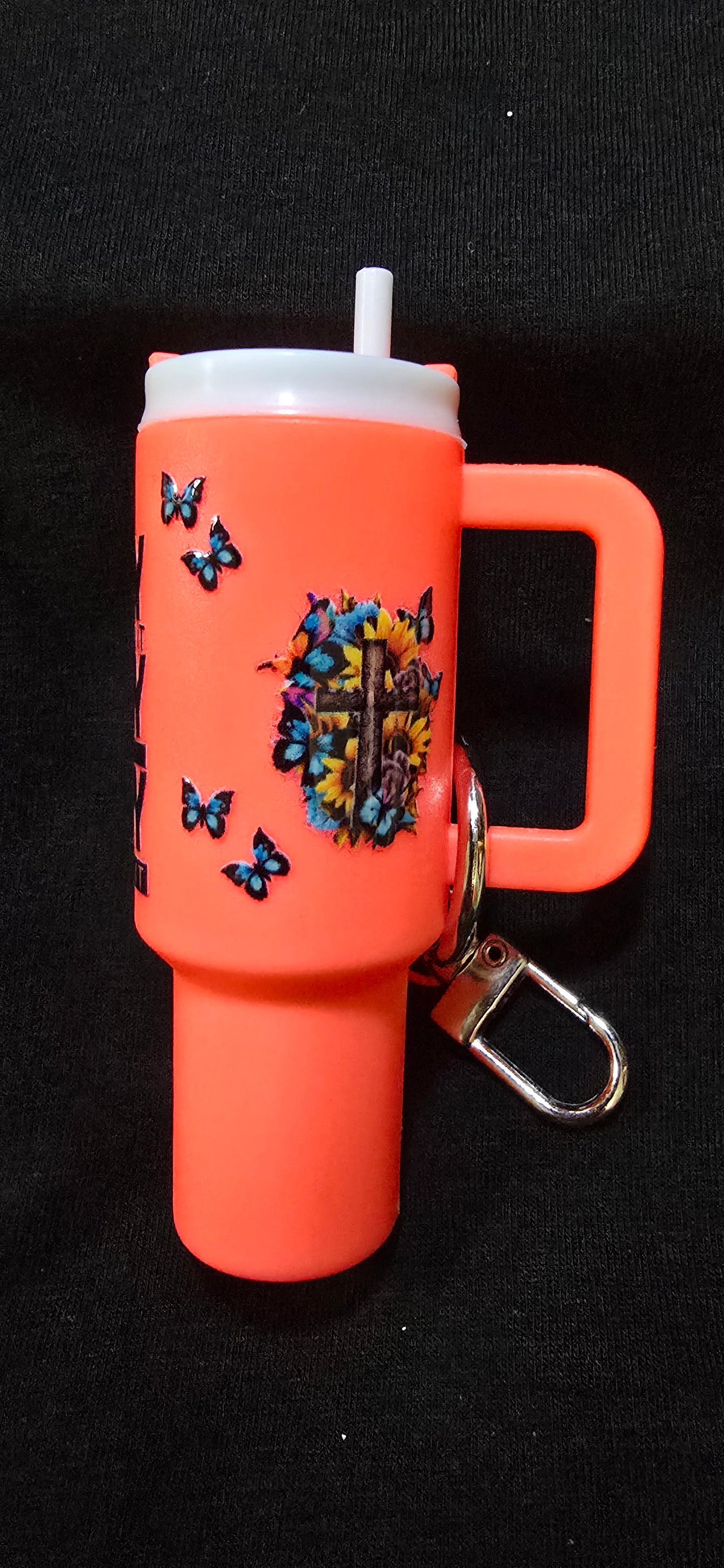 Bright orange Prayer tumbler keychain