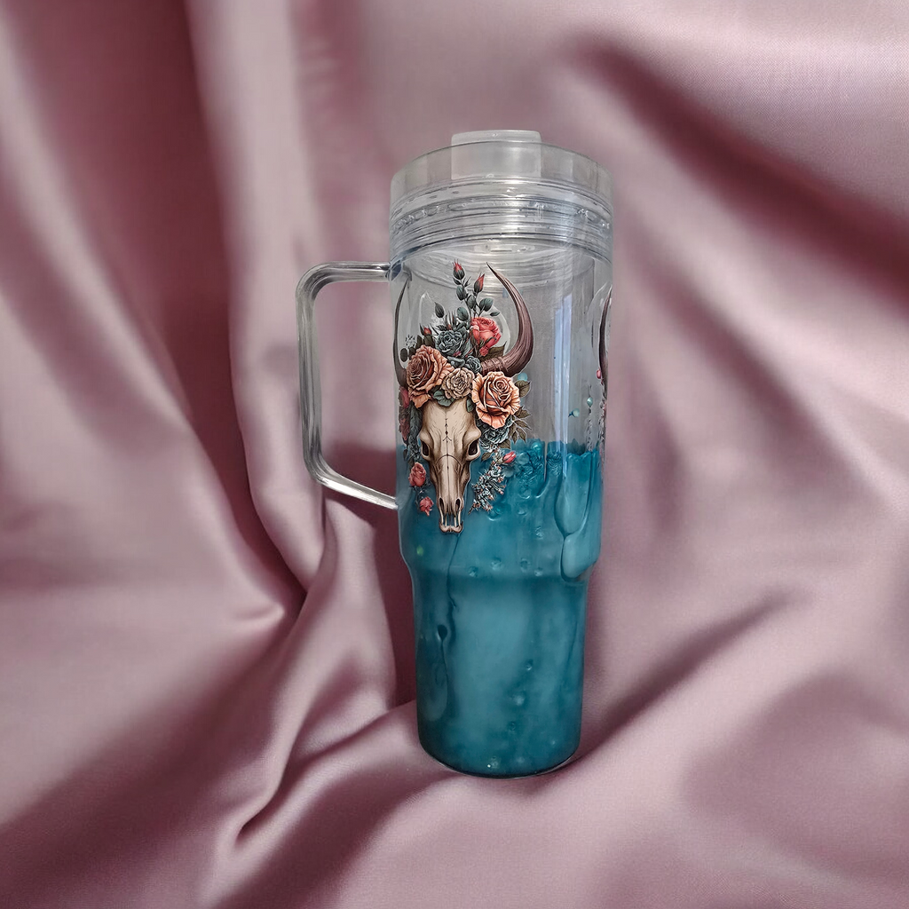 Beautiful Cow Skull-40oz w/handle(acrylic)