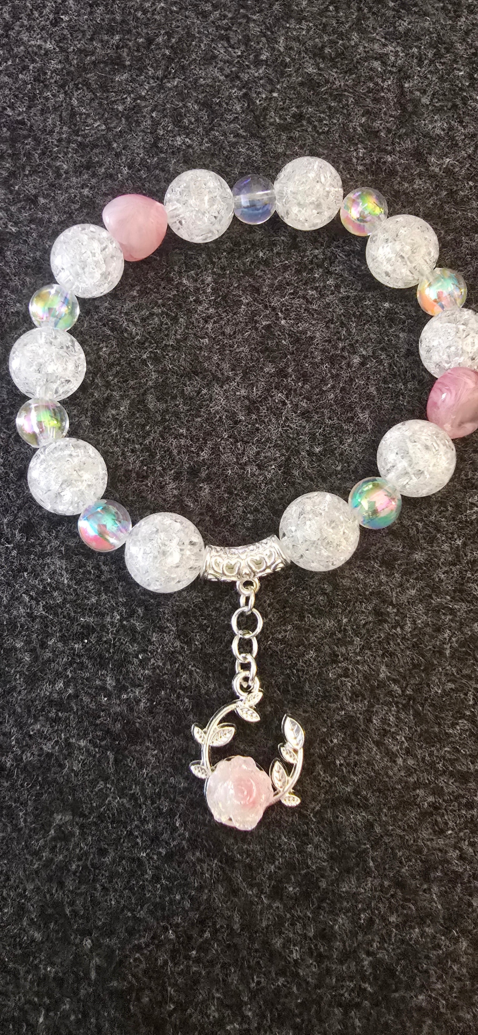 Crackle beads  w/flower charm