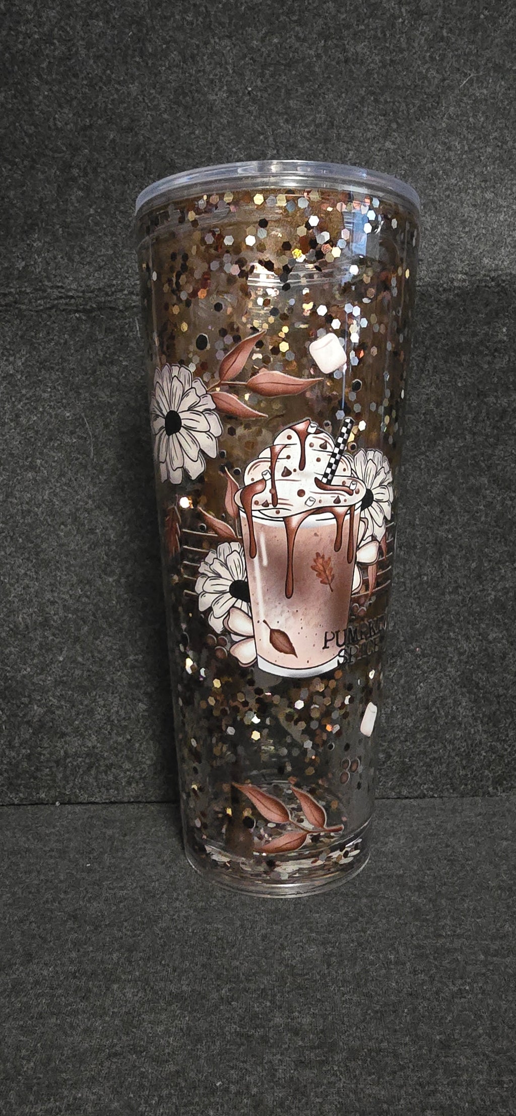 Pumpkin Spice acrylic 24oz  glitter brown lava tumbler