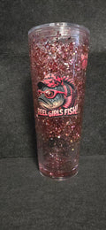 Girls gone fishin acrylic 24oz pink glitter lava tumbler