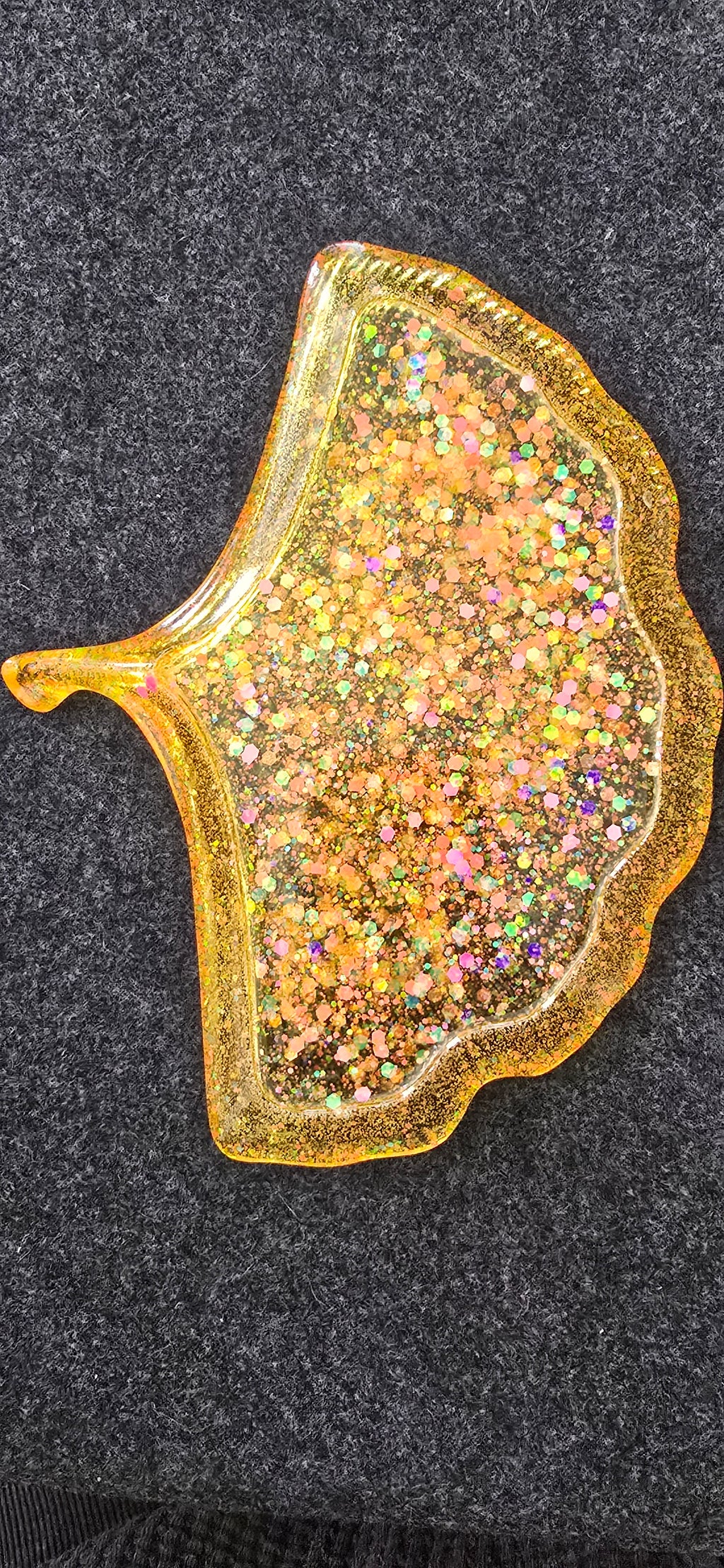 Orange w/multi color glitter Ginkgo Leaf