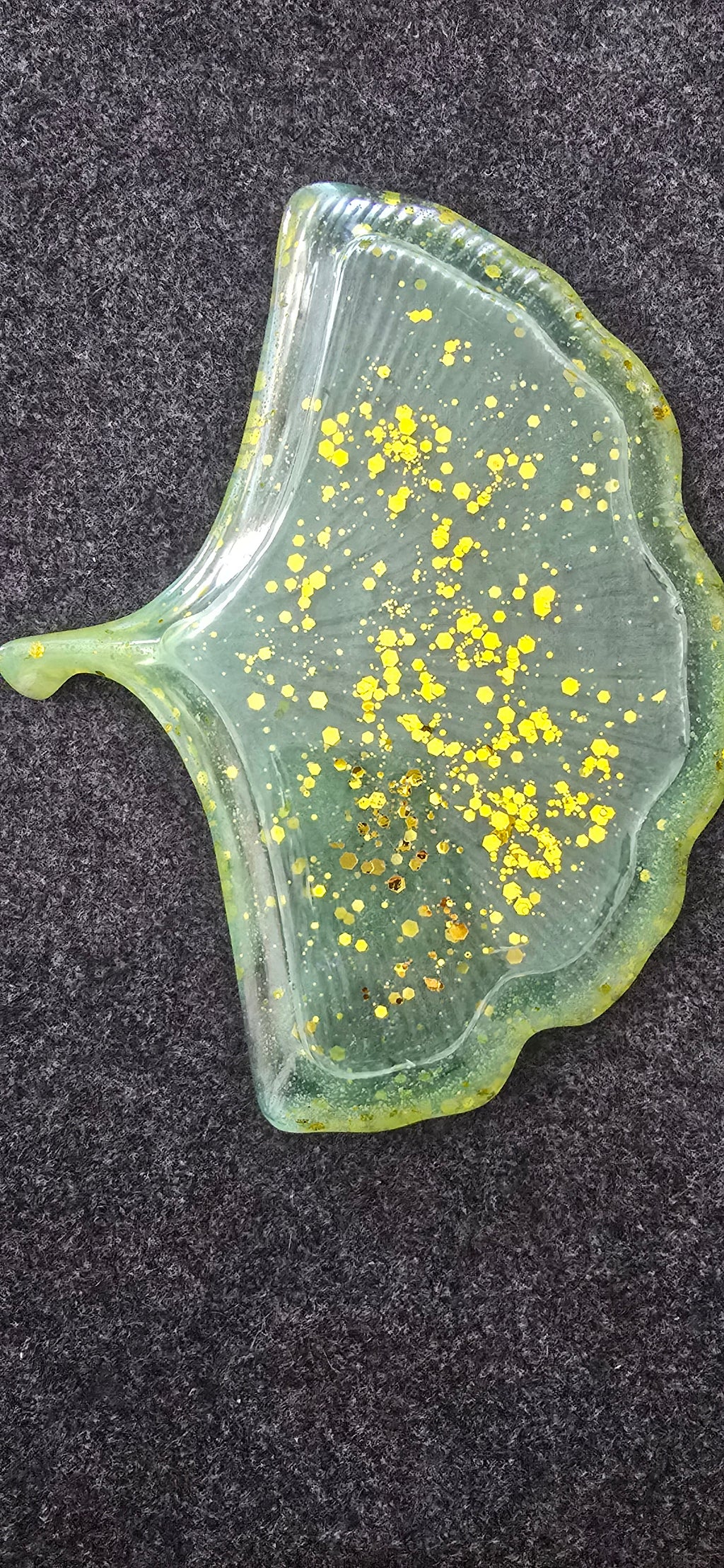 Green w/gold glitter Ginkgo Leaf