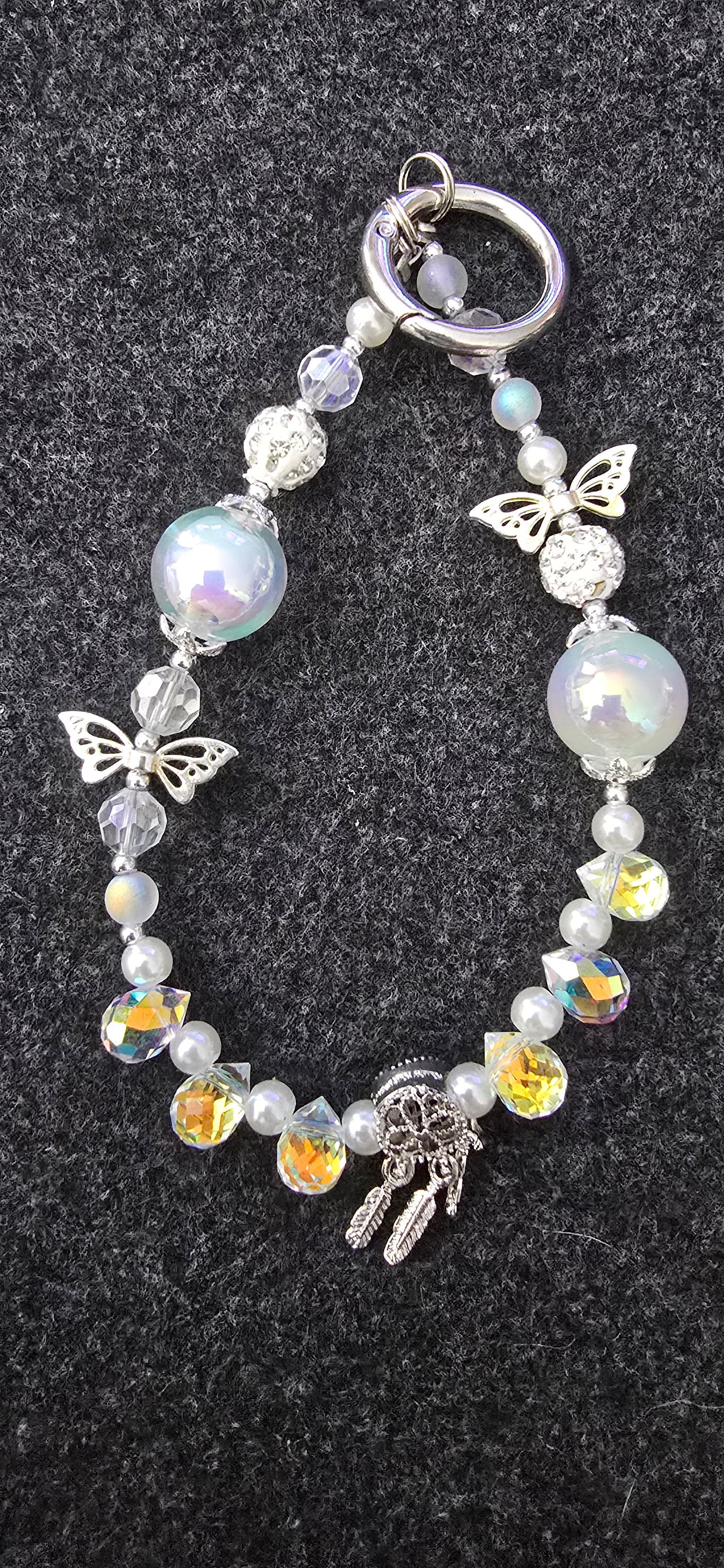 Iridescent,Sliver Butterfly Phone Charm or Keychain