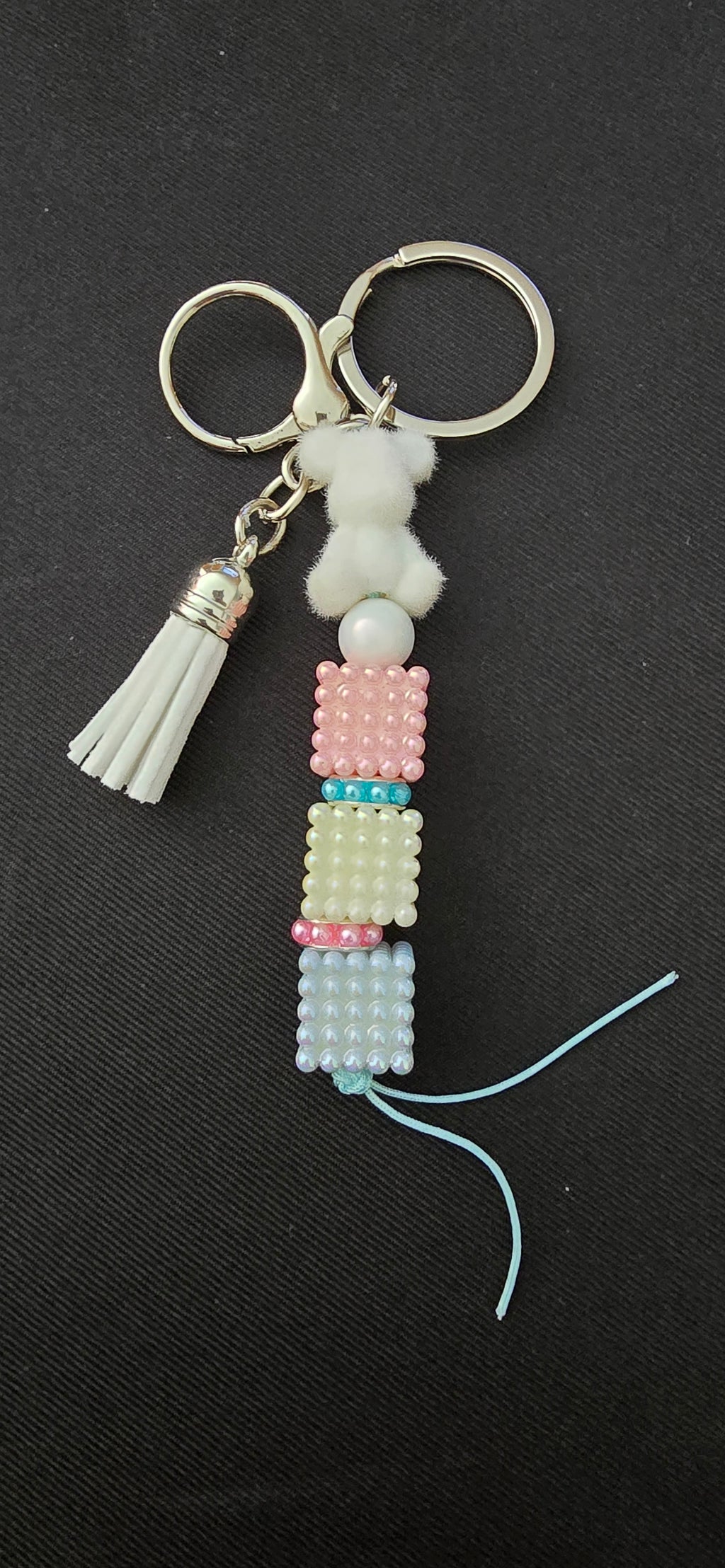 Tiny White Teddy Keychain