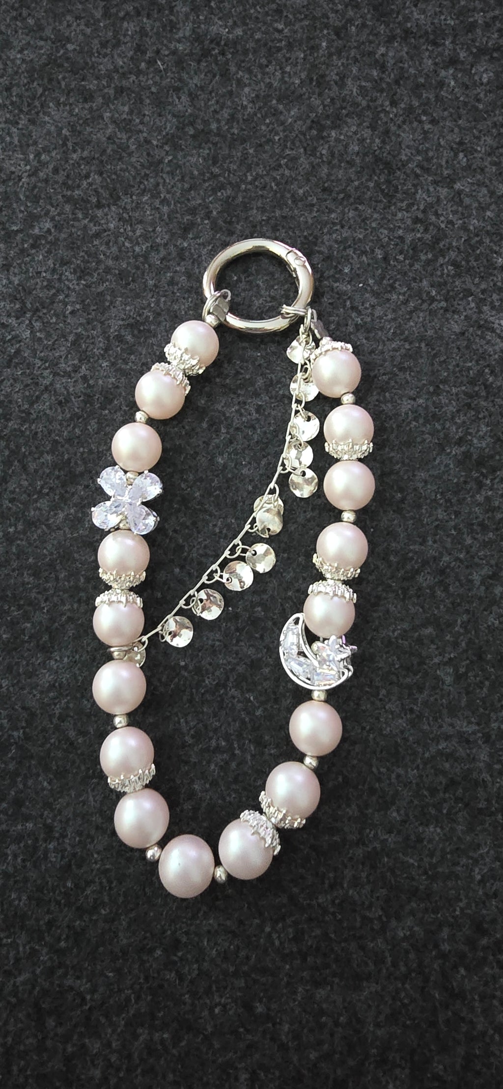 Pearl w/moon Phone Charm or Keychain