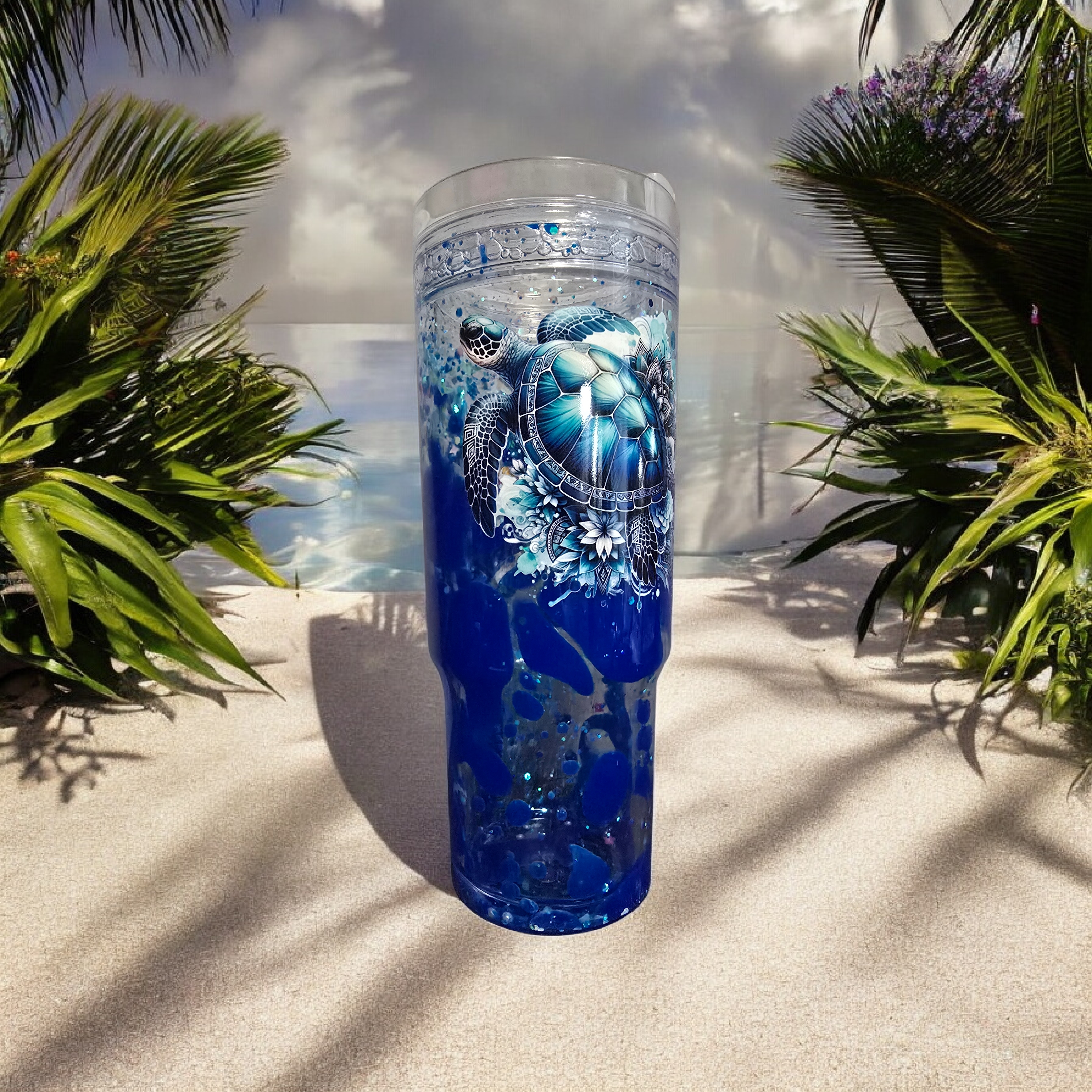 Blue Sea turtle-40oz acrylic w/ handle