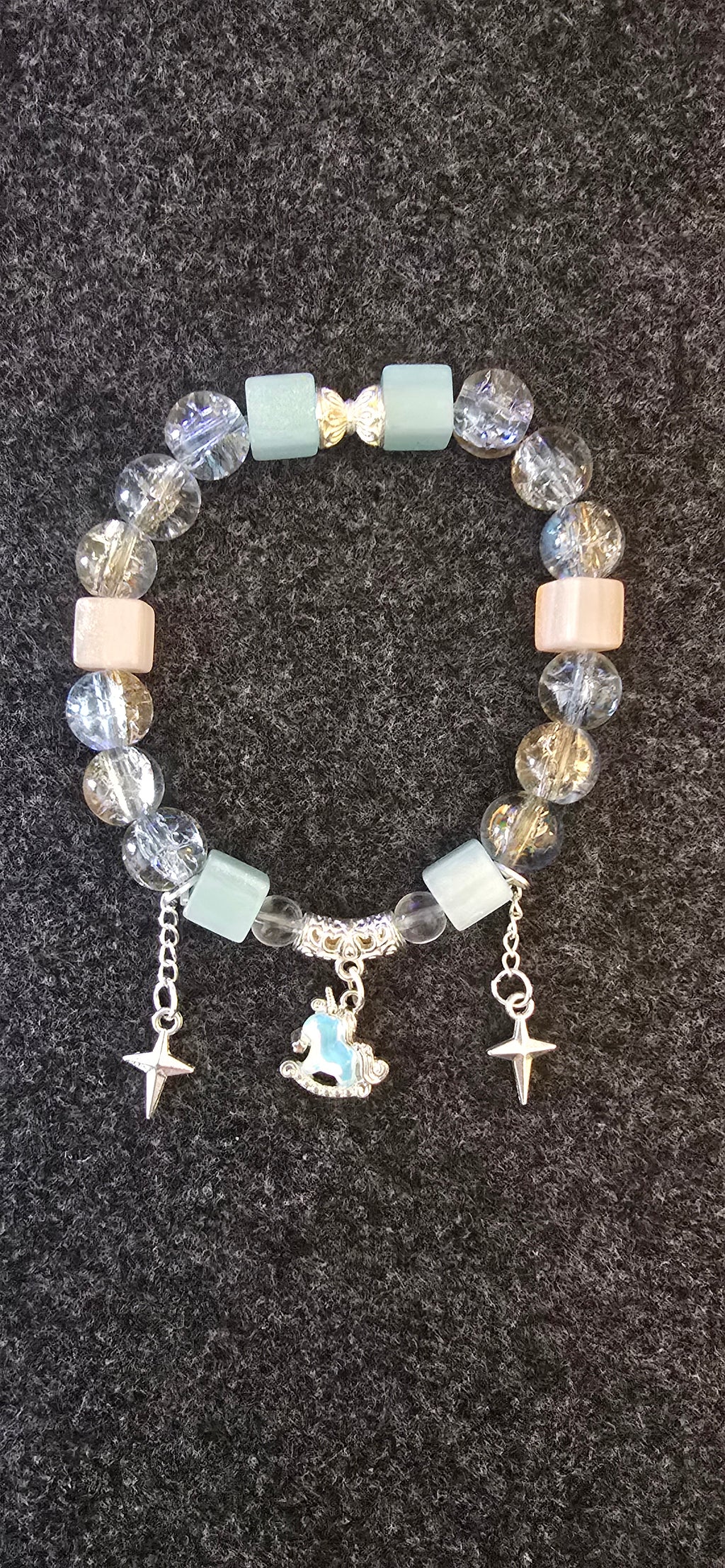 Unicorn,iridescent beads w/uv cubes