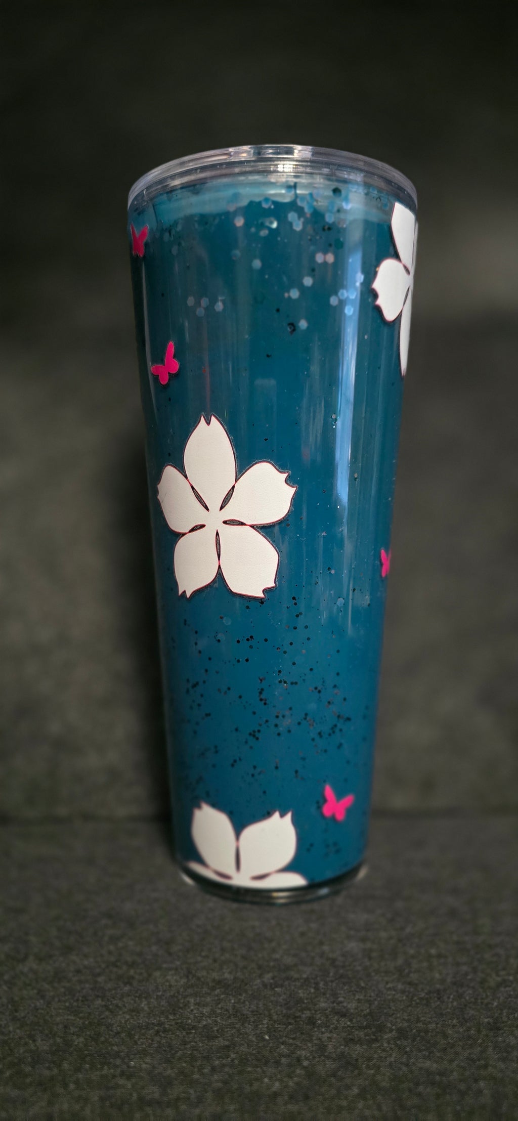 Flowers 24oz acrylic teal tumbler