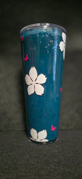 Flowers 24oz acrylic teal tumbler