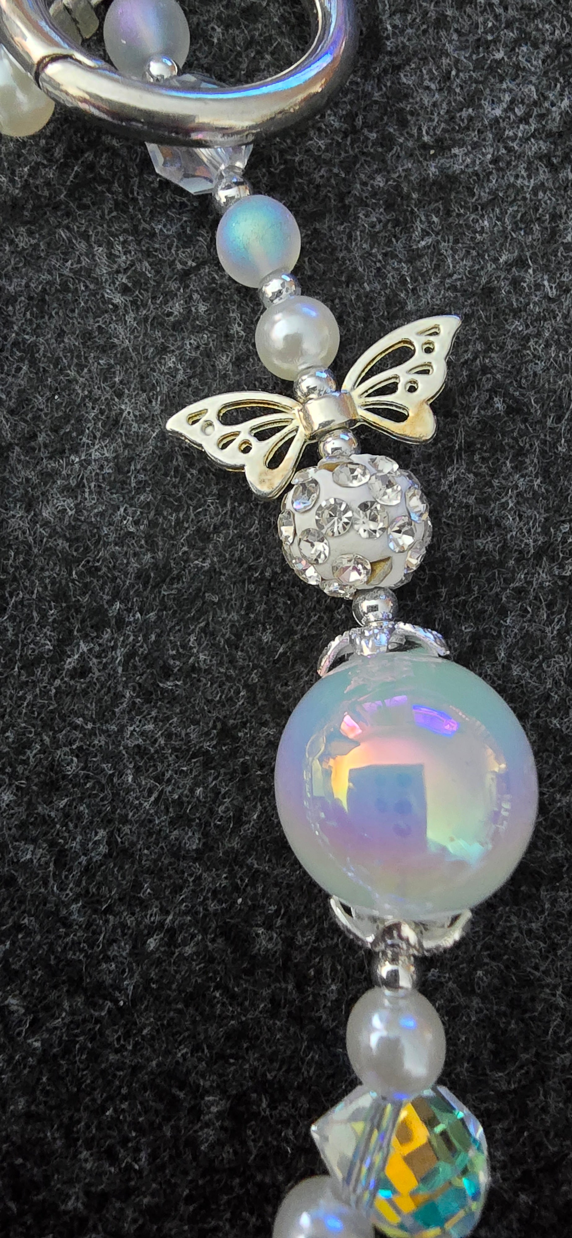 Iridescent,Sliver Butterfly Phone Charm or Keychain