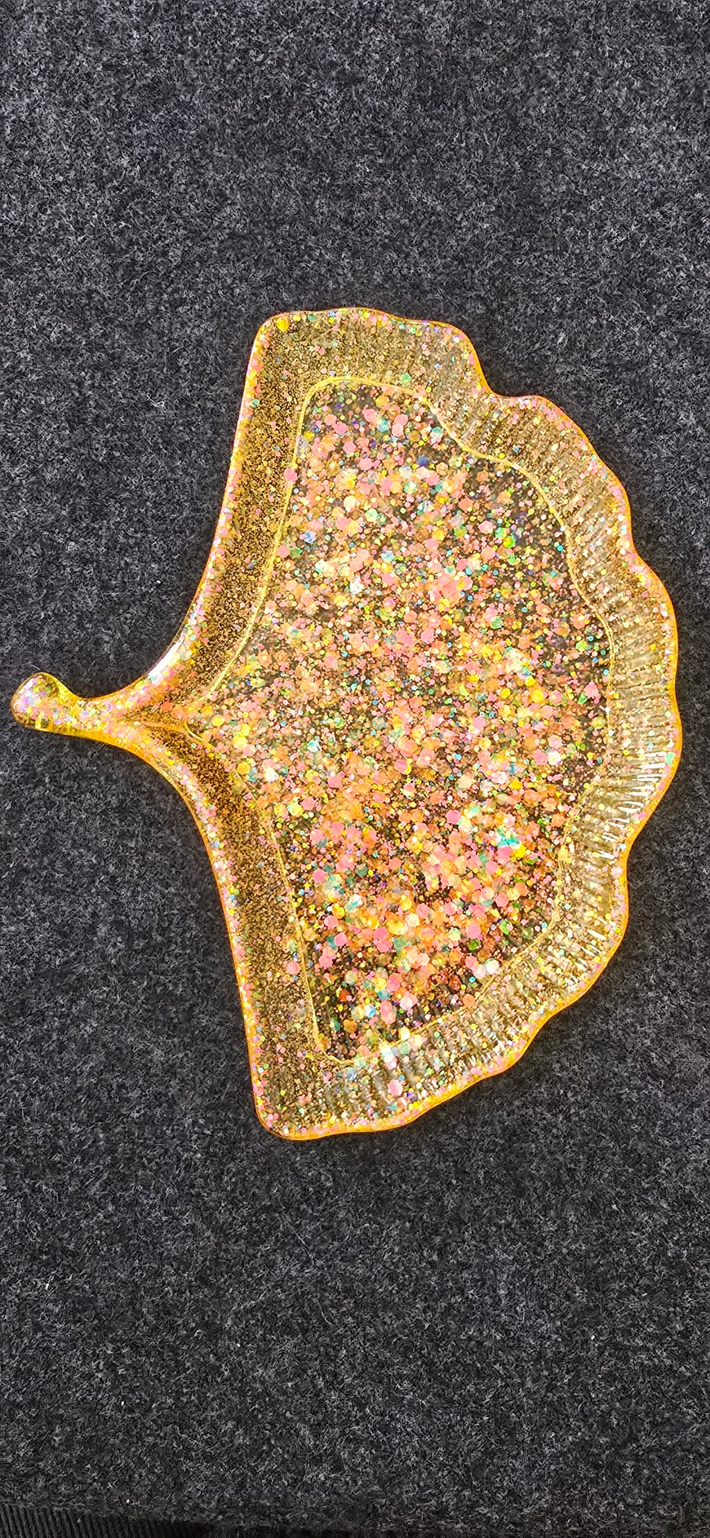 Orange w/multi color glitter Ginkgo Leaf