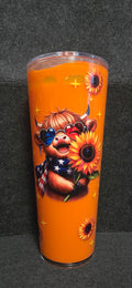 Festive Moo Moo 24oz acrylic orange paint tumbler