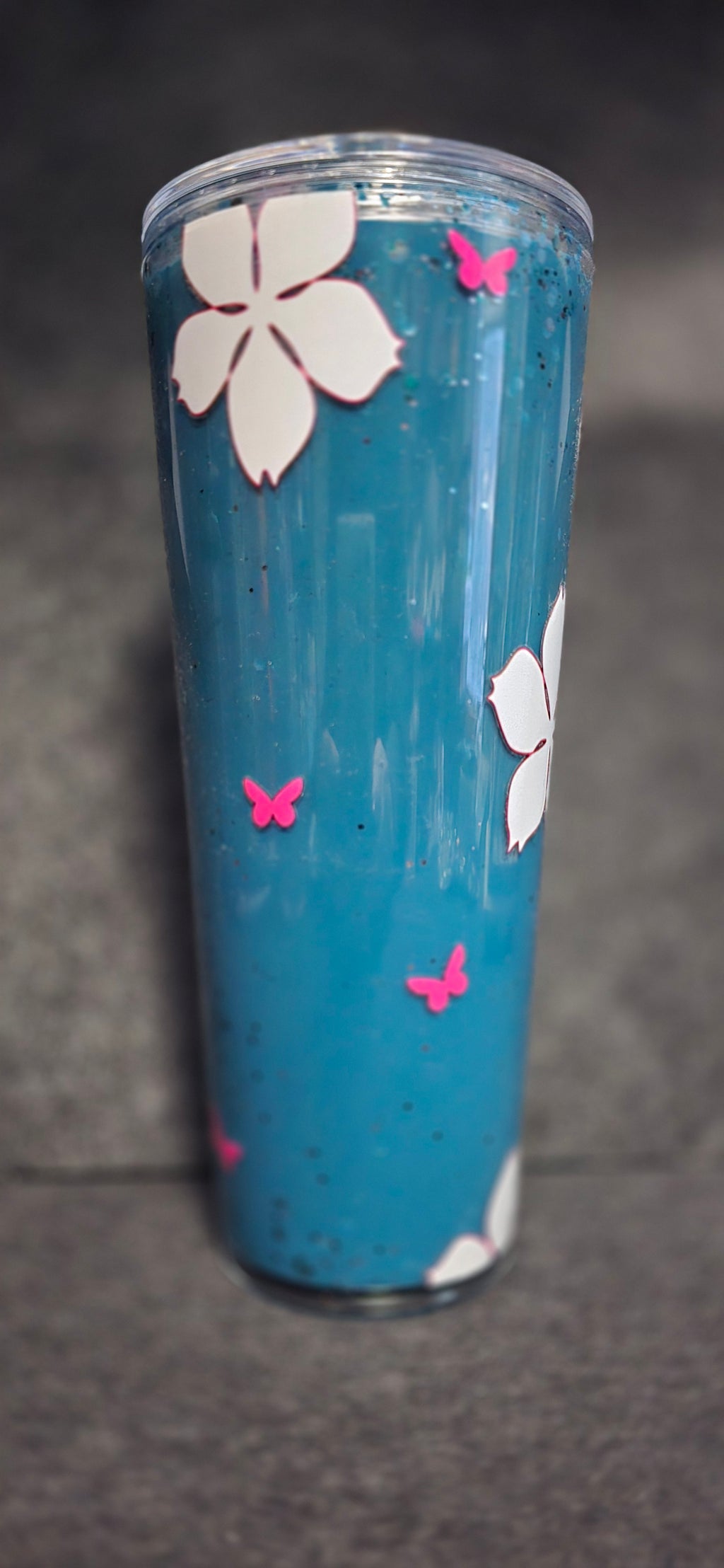 Flowers 24oz acrylic teal tumbler