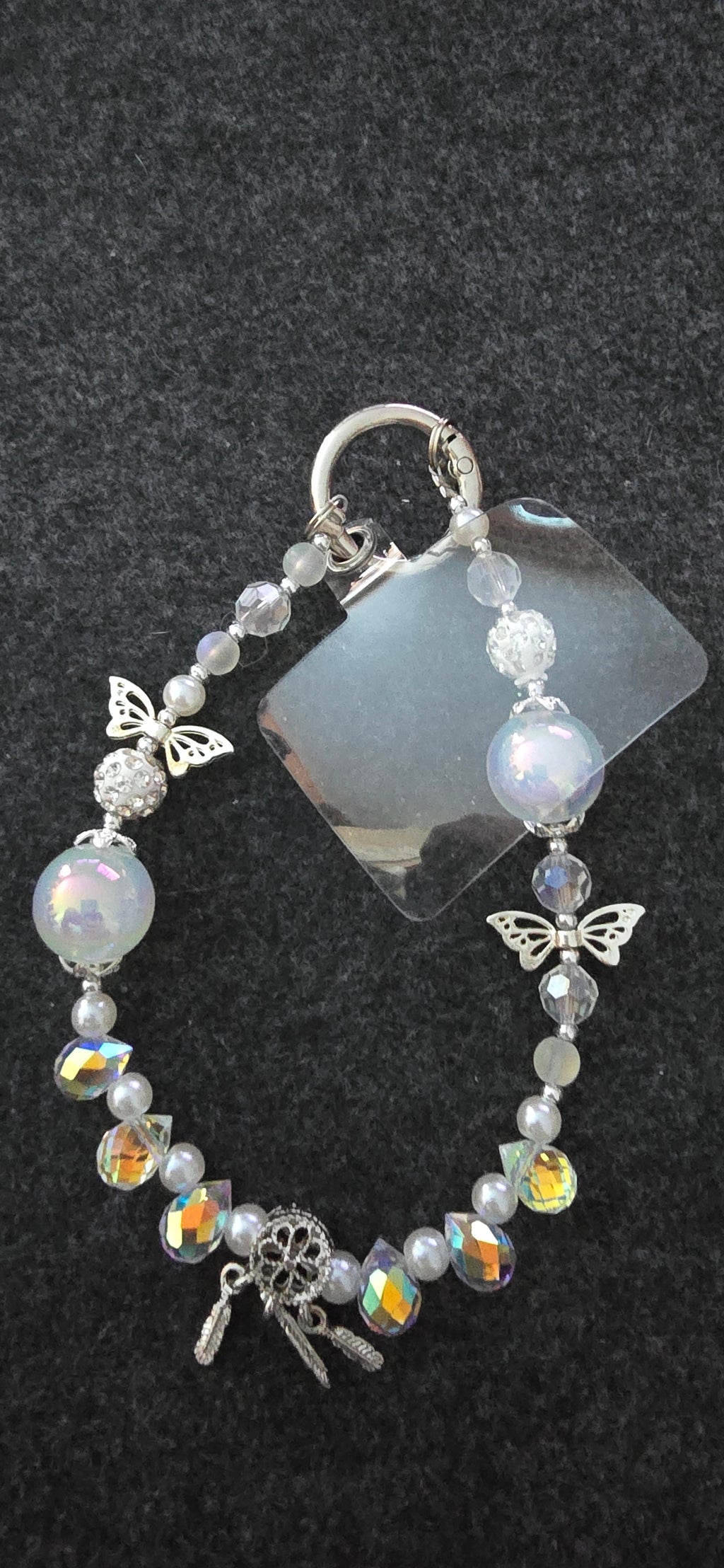 Iridescent,Sliver Butterfly Phone Charm or Keychain