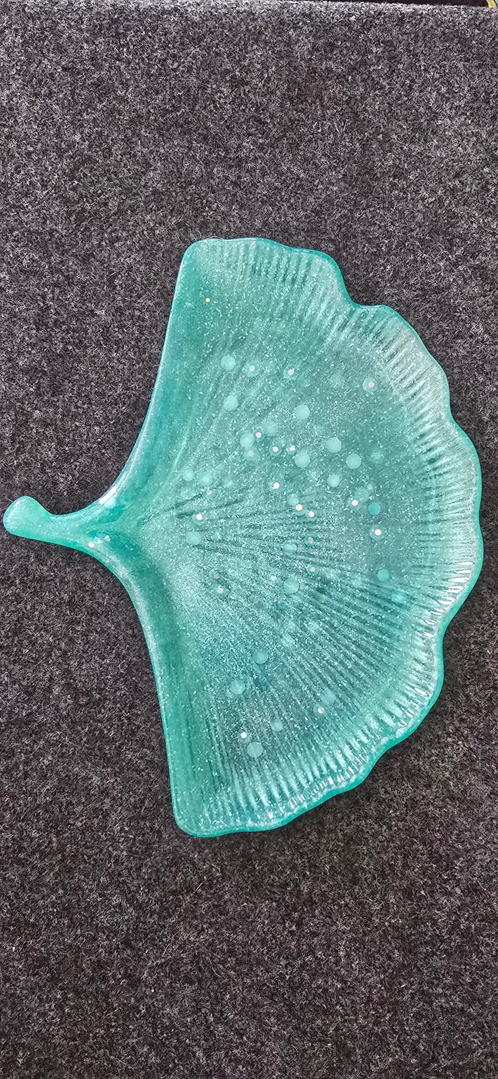 Teal w/tiny beads Ginkgo Leaf