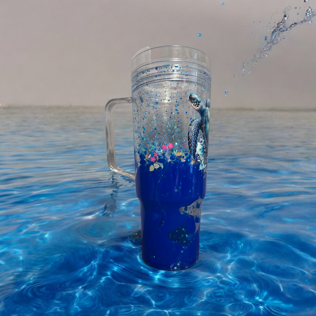 Blue Sea turtle-40oz acrylic w/ handle
