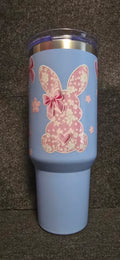 Pink Bunny light blue 40oz stainless steel