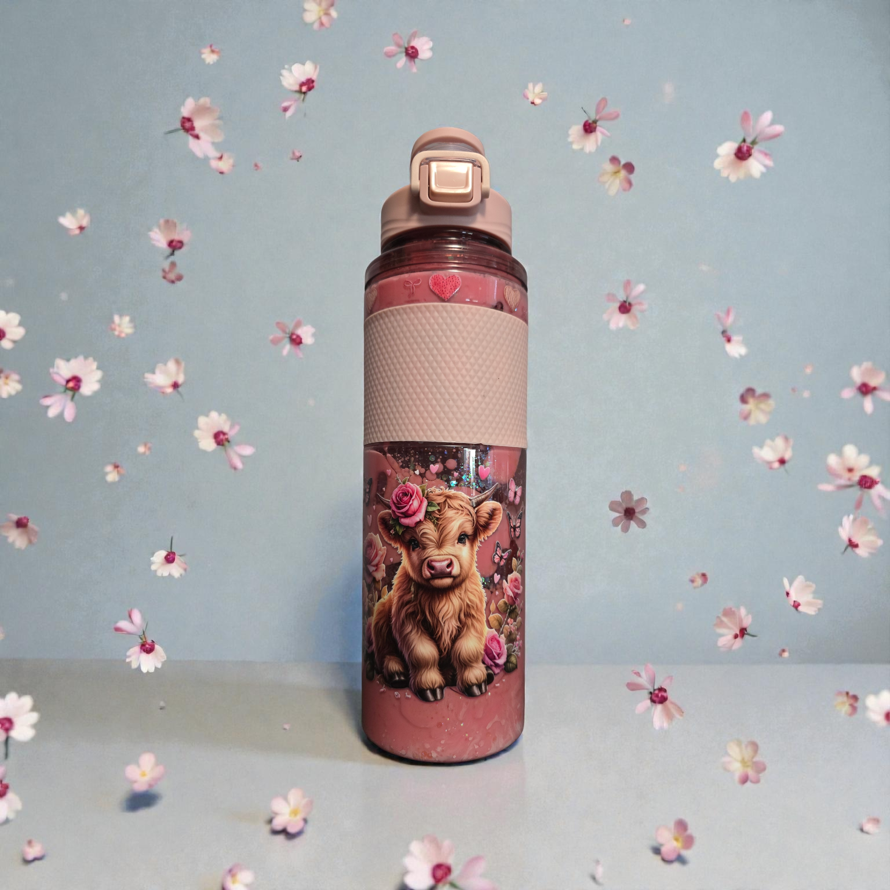 Tan Cow-32oz plastic water bottle(double walled snow globe)